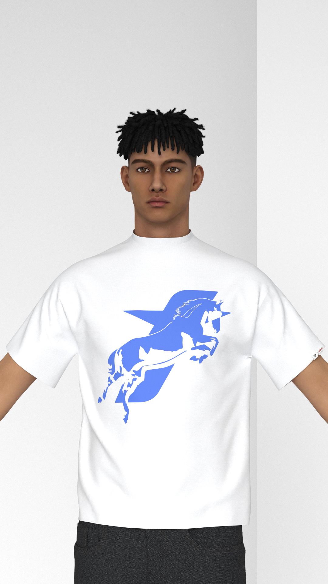 SAVANA® TAYCANv1 BEYAZ BOXY TSHIRT - MAVİ LOGOLU