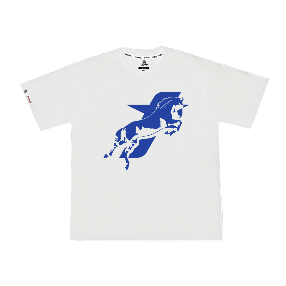 SAVANA® TAYCANv1 BEYAZ BOXY TSHIRT - MAVİ LOGOLU