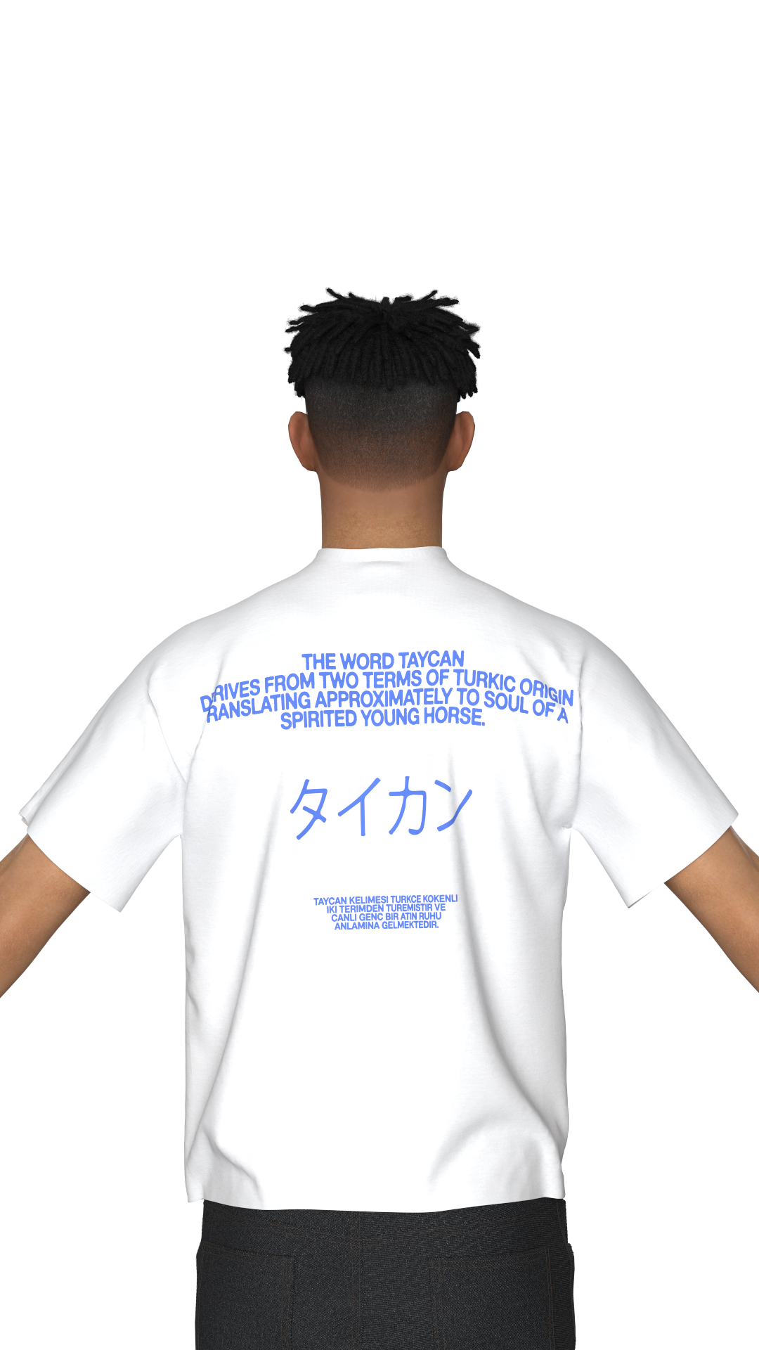 SAVANA® TAYCANv1 BEYAZ BOXY TSHIRT - MAVİ LOGOLU