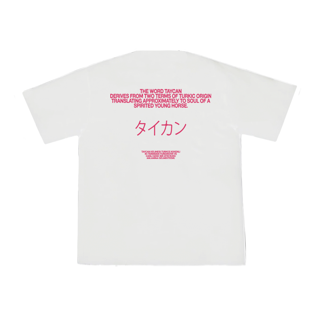 SAVANA® TAYCANv1 BEYAZ BOXY TSHIRT - PEMBE LOGOLU