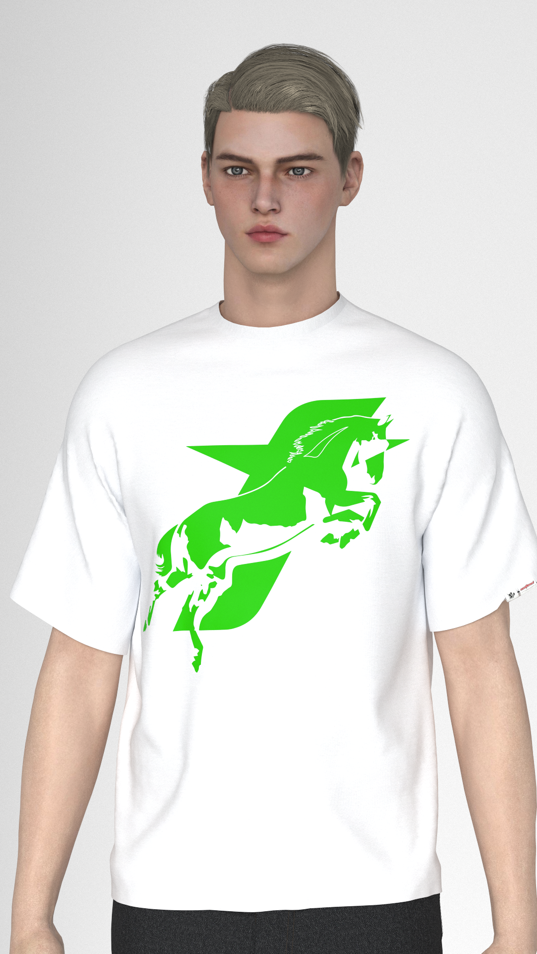 SAVANA® TAYCANv1 BEYAZ BOXY TSHIRT - YESIL LOGOLU