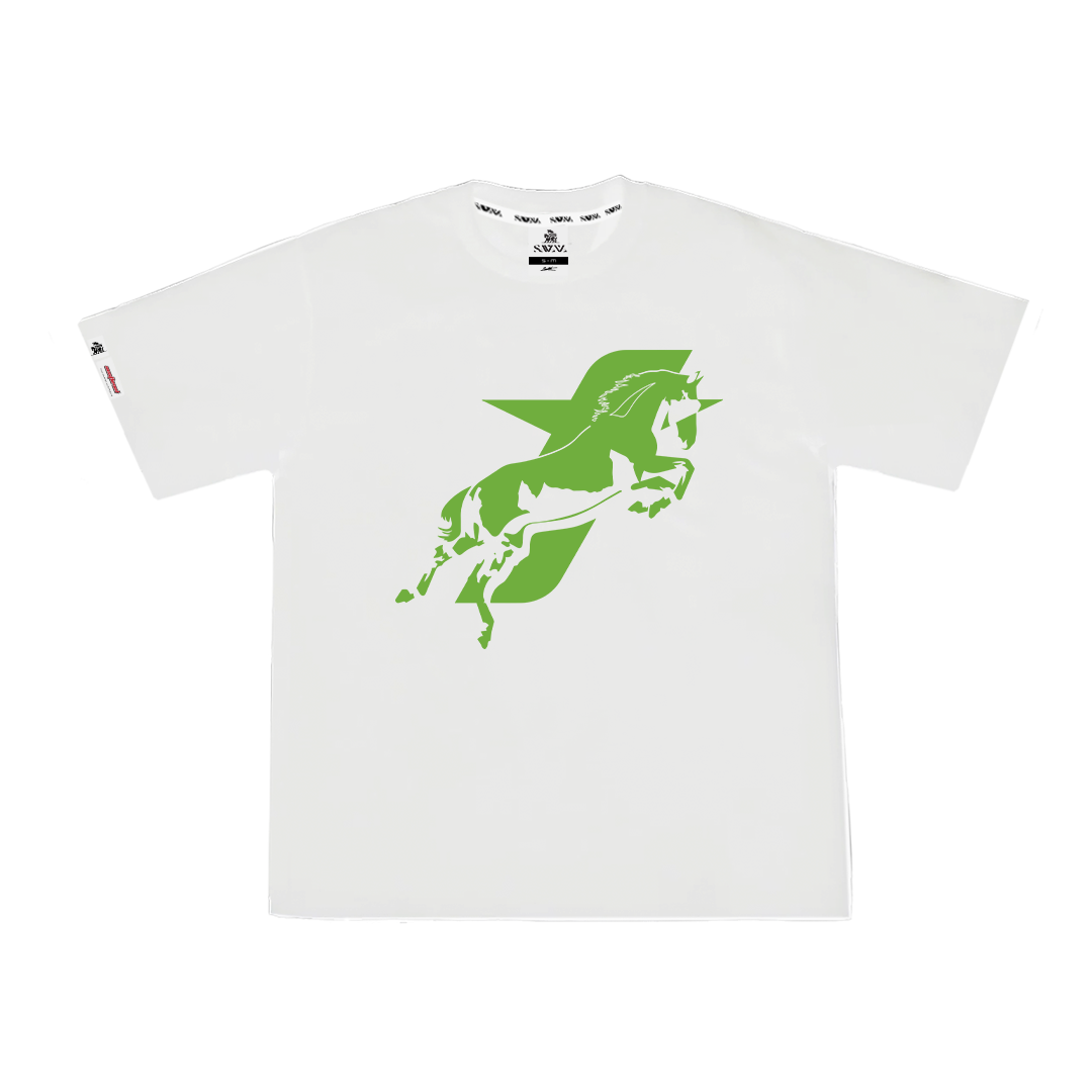 SAVANA® TAYCANv1 BEYAZ BOXY TSHIRT - YESIL LOGOLU