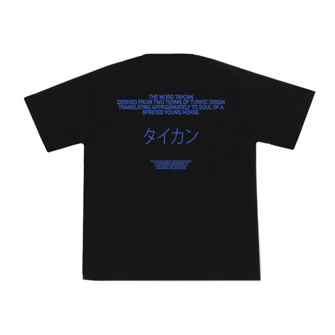 SAVANA® TAYCANv1 SIYAH BOXY TSHIRT - MAVI LOGOLU