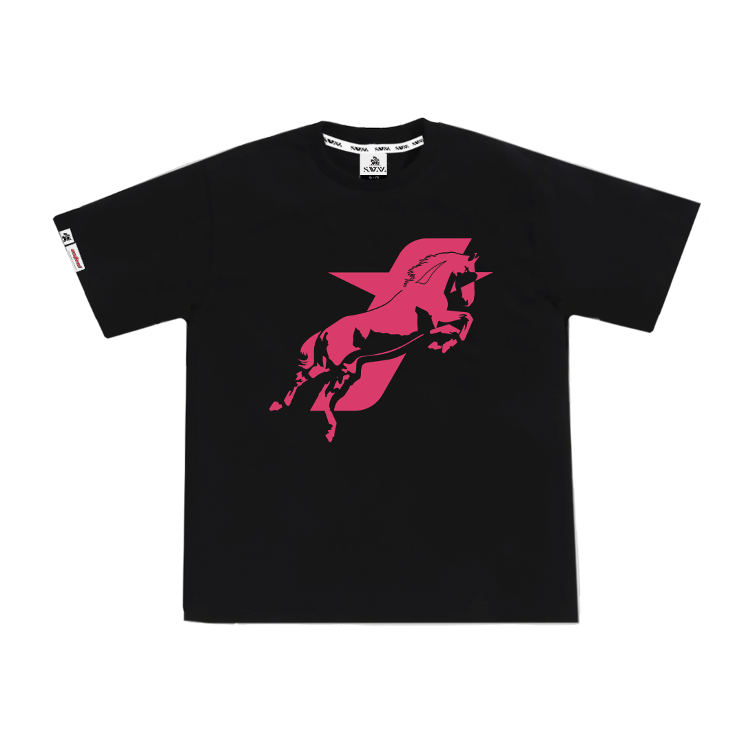 SAVANA® TAYCANv1 SIYAH BOXY TSHIRT - PEMBE LOGOLU