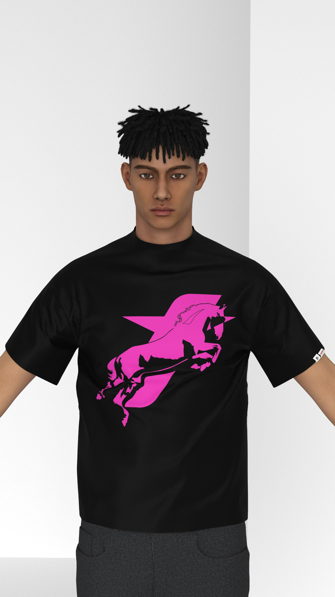 SAVANA® TAYCANv1 SIYAH BOXY TSHIRT - PEMBE LOGOLU
