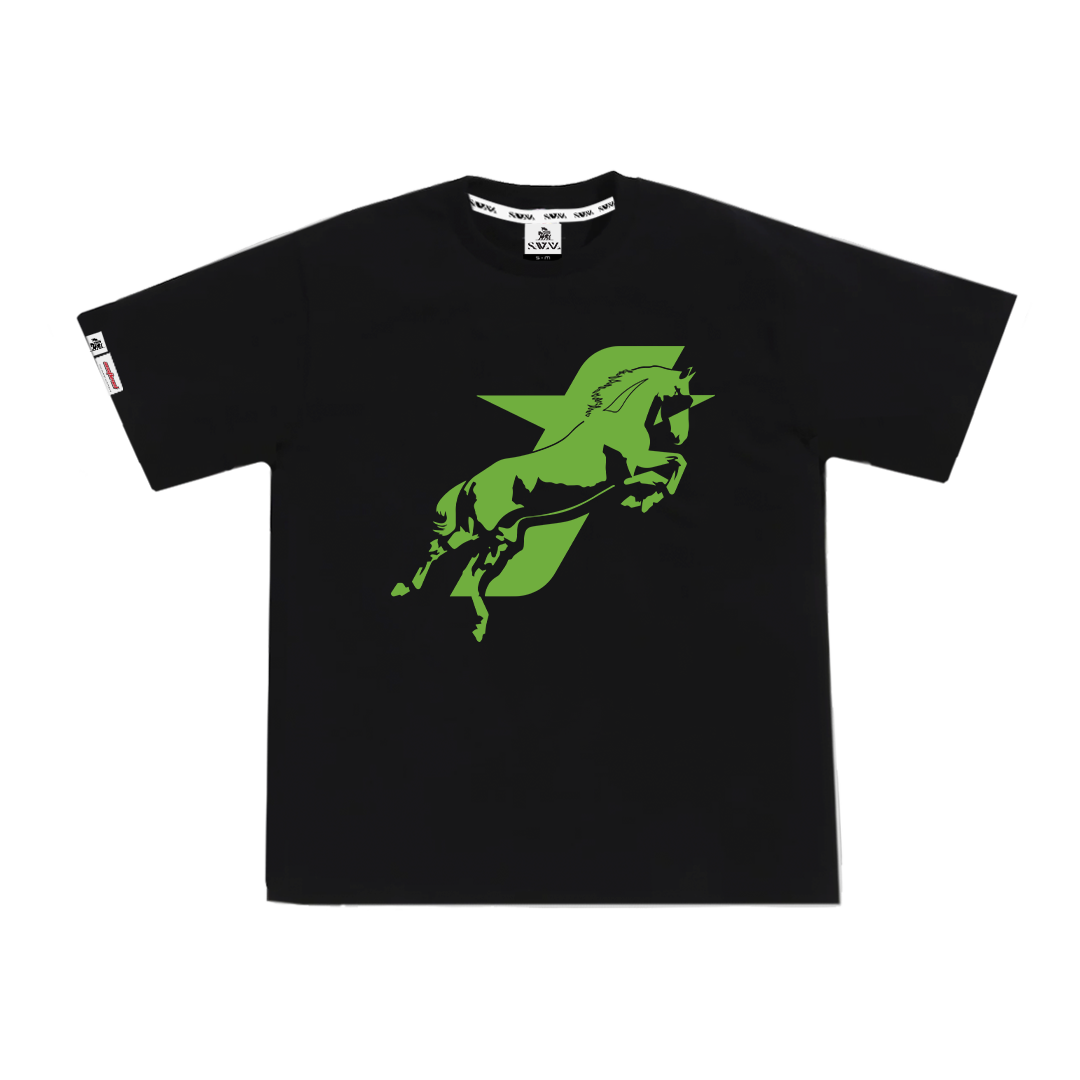 SAVANA® TAYCANv1 SIYAH BOXY TSHIRT - YESIL LOGOLU