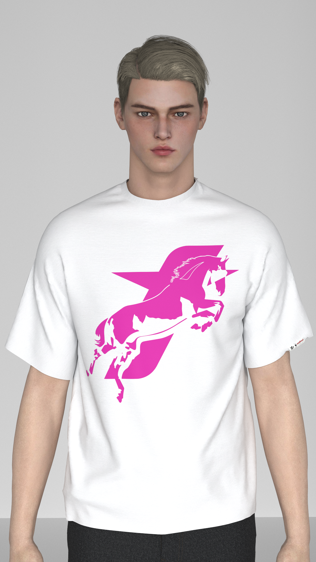 SAVANA® TAYCANv1 BEYAZ BOXY TSHIRT - PEMBE LOGOLU